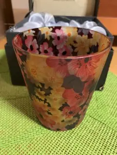 ORIBE 織部 グラスカップ 手作り 花柄MODERN ART GLASS