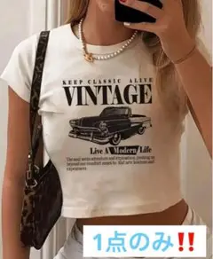 ヴィンテージカー プリント クロップトップ Tシャツ