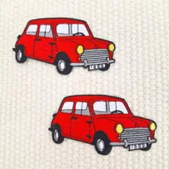 刺繡ワッペン　レトロカー　赤　２枚セット特価