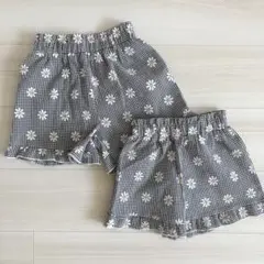 姉妹お揃い①✩.*˚花柄×ギンガム フリル付きショートパンツ