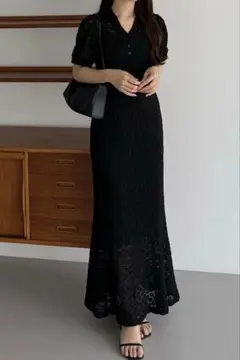 callautia カットレースポロワンピース(ペチワンピースセット) ブラック