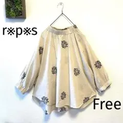 お値下げ♪ほぼ未使用！r-p-s サークル花柄刺繍 ギャザー襟七分袖ブラウス