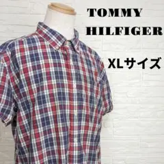 TOMMY HILFIGER 刺繍 ロゴ チェック柄 半袖 シャツ XLサイズ