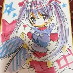 新作。手描きイラスト。小色紙。女の子