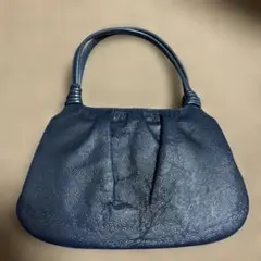 印伝　ネイビー がま口　ハンドバッグ