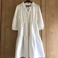 GUホワイトフリルネック　シャツワンピース　チュニック