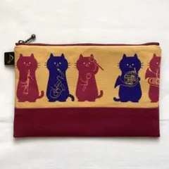 ハンドメイド　ポーチ　猫の楽器隊　打楽器