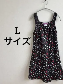 【Lサイズ】ハート柄タンクトップ 黒 赤 白 総柄　重ね着　ミニワンピ