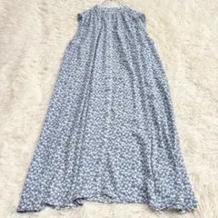 m1058 美品✨バンドカラー花柄ノースリーブワンピース L 膝下丈 Aライン