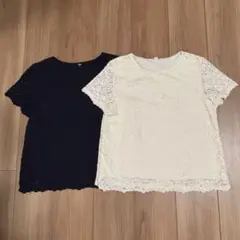UNIQLO ユニクロ 半袖レースTシャツ Mサイズ 白 紺2枚セット 超美品