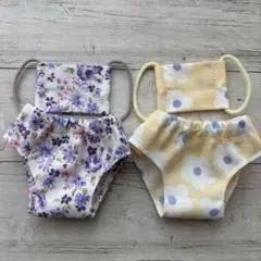 メルちゃんハンドメイドパンツ＆マスクset 花柄(パープル.イエロー)