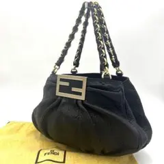 美品✨ FENDI ハンドバッグ チェーン レザー ブラック FF金具 ロゴ