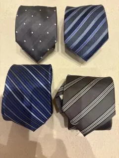 【中古品】ネクタイ 4本セット ネイビー グレー ストライプ