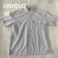 UNIQLO 半袖シャツ M 短丈 ストライプ ボタンダウン 紺タグ