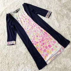 レオナール ロングワンピース 花柄 総柄 ネイビー M相当