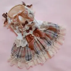 犬服♡茶系チェックワンピース 3S♡胴31㎝丈24㎝♡