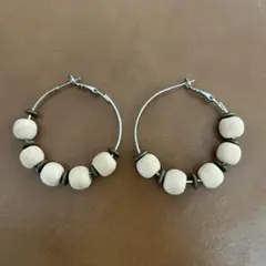 ナチュラルウッドビーズフープピアス