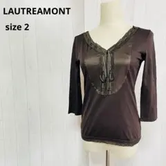 美品　ロートレアモン ブラウン 五分袖 Tシャツ 【2】伸縮性　a581