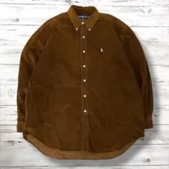 ラルフローレン 長袖BDシャツ 刺繍ロゴ ブラウン XL 0833