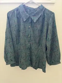 古着 ビンテージ 長袖 柄シャツ グリーン