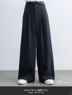 【完売品】SINSS ２タックワイドストレートストライプスラックス チャコール