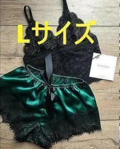 ブラ&ショーツセット 黒緑 ブラックグリーン Lサイズ