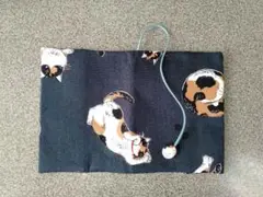 文庫本布のブックカバー　猫ポーズ黒B