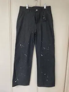 【MandO】 デニムワイドストレートペイントパンツ メンズLサイズ ブラック