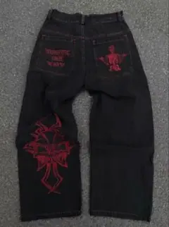 黒 赤 バギー ワイド パンツy2k JNCO bigboy ロカウェア 似