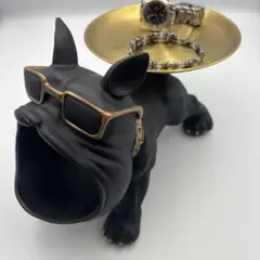 犬の鍵収納ボウル 大きな口の犬の像キャンディージャー、トレイ付き