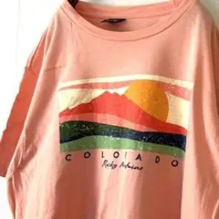 プレーリーマウンテン コロラド ロッキー山脈 Tシャツ L ピンク 朱色古着