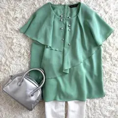 GALLOLIA ノースリーブブラウス ケープスリーブ ミントグリーン Lサイズ