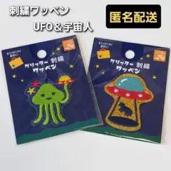 刺繍ワッペン　シール　 UFOと宇宙人　 2点　セリア　新品