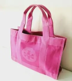 Tory Burch トリーバーチ トートバッグ キャンバス ピンク ロゴ