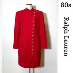 80sラルフローレン ウールロングコート ミリタリー風 USA製 レッド 赤色