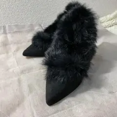 원천오타키 ファーパンプス ファー付きパンプス 黒 韓国 ヒール