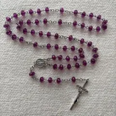 【今だけ価格】ロザリオ型 ネックレス アンティーク調 パープル