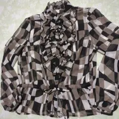 美品!!C.P.A フリル付きチェックシアーブラウス