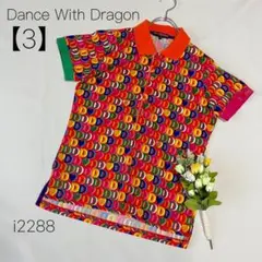 ダンスウィズドラゴン ドライ生地 半袖ポロシャツ ゴルフウェア 総柄【3】L