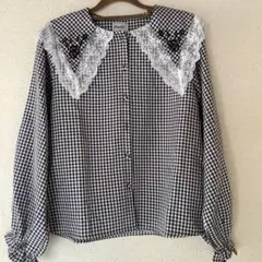 ParAvion パラビオン チェック刺繍襟ブラウス ★チェック刺繍襟ブラウス