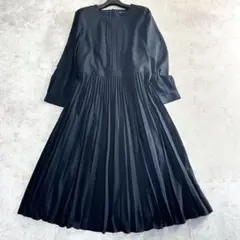 ✨美品✨【インディヴィ】ロング丈ワンピース　大きいサイズ　15 七分袖　ネイビー