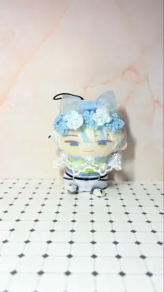【お花ヴェール×ブルー】にじぱぺ レース オーガンジー ぬい服 10cm 毛糸