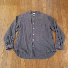ブラウン 長袖シャツ Lサイズ バンドカラー