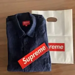 （希少限定）SUPreme シュプリームメンズワイシャツ　絹100 ％　ネイビー