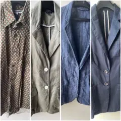 ドット柄 オリーブ　グリーン　ブルー　ジャケット　長袖シャツ　4点