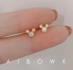 254 Gold18k ピアス S925 czダイヤモンド ミッキー 好きに