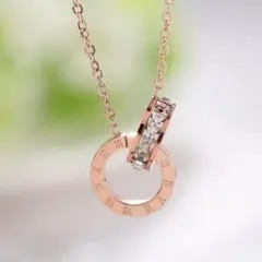 ネックレス ローマ数字 リング cz ダイヤ ピンク ステンレス ペンダント