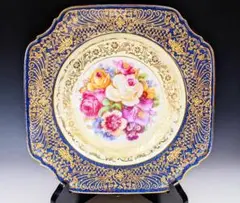 ババリア アンティーク ドイツ製 コバルト地 藍 豪華金彩薔薇装飾 プレート