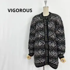 00s Y2K ヴィンテージ レトロカーディガン 総柄 デザイン 古着女子