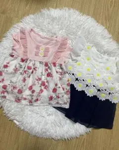 フリル付き花柄トップス2点セット　70